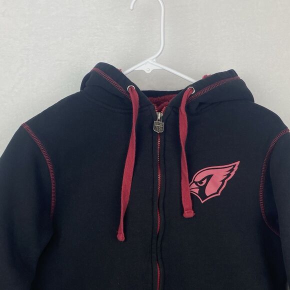 NFL Arizona Cardinals Jacket Womens Small Black Hooded Logo Full Zip Pockets - Picture 4 of 10